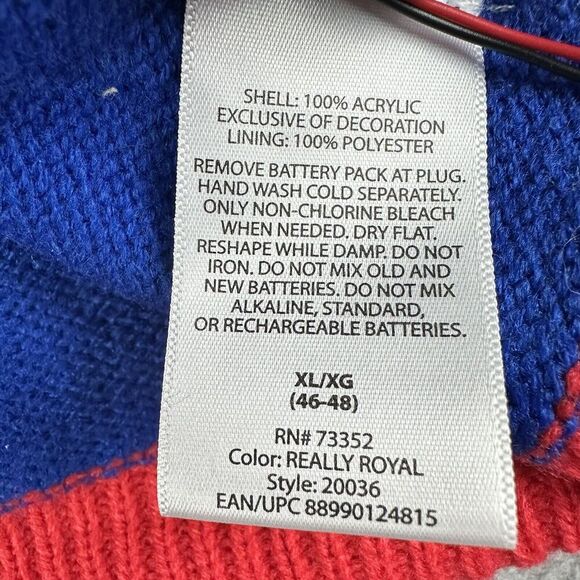 Jolly Sweaters Ugly Christmas Fair Isle Cats Adult XL Blue Red Stars Lights Up* - Picture 12 of 12